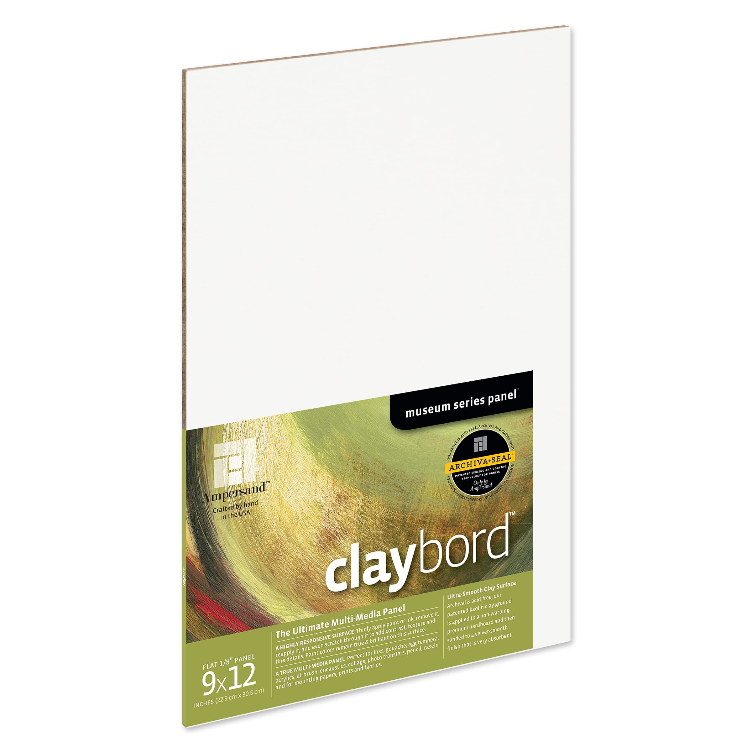 Claybord | 9" x 12" | 1/8" Flat Profile | Kaolin Clay Painting Panel for Acrylic, Ink, Watercolor & Mixed Media | Canvas & Paper Alternative