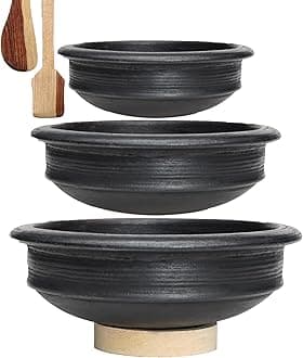 – Craftsman India Online Deep Burned Clay Pot/Earthen/Mud/Mitti Handi for Cooking and serving Combo 1, 2 & 3 Liter