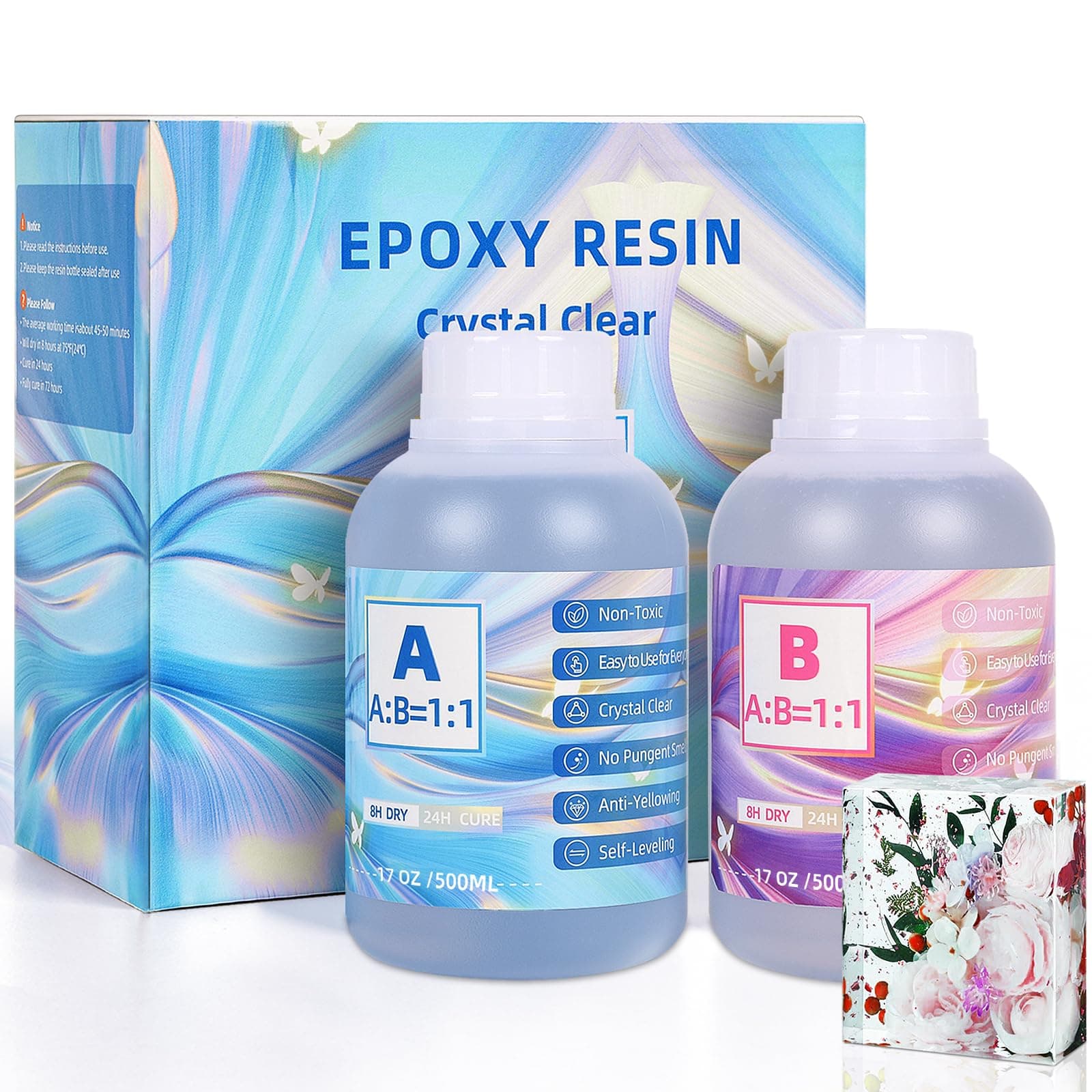 IModeur Clear Epoxy Resin - 1L/34oz Self-Leveling Crystal Epoxy Resin - No Yellowing No Bubble UV Resistant Art Resin Casting Resin for Art Crafts, Jewelry Making (16oz x 2)