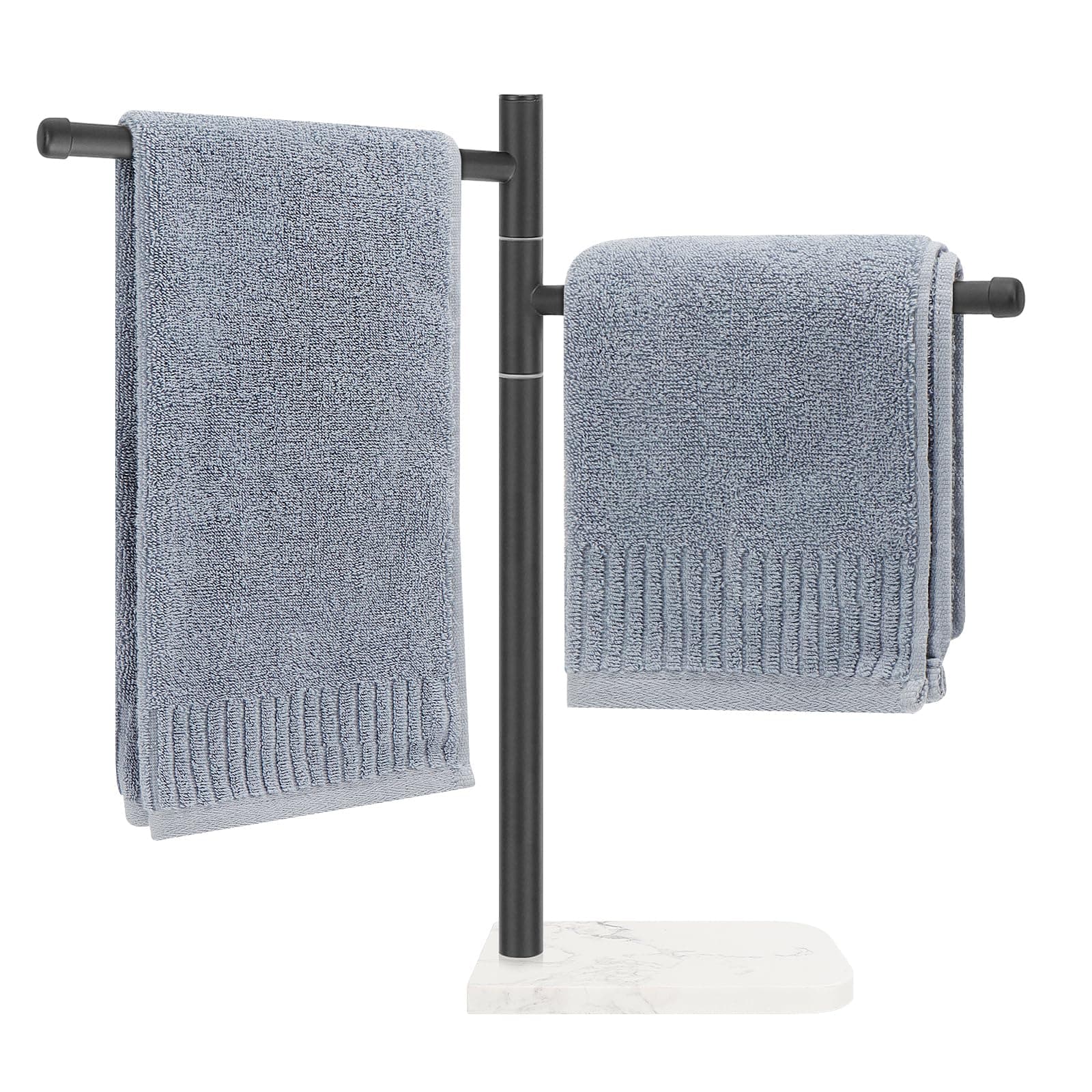 Standing Hand Towel Holder, Hand Towel Stand with Marble Base, 304 Stainless Steel Towel Rack with 2 Swivel Arm, Countertop Stand Towel Ring Towel Bar for Bathroom (Matte Black)
