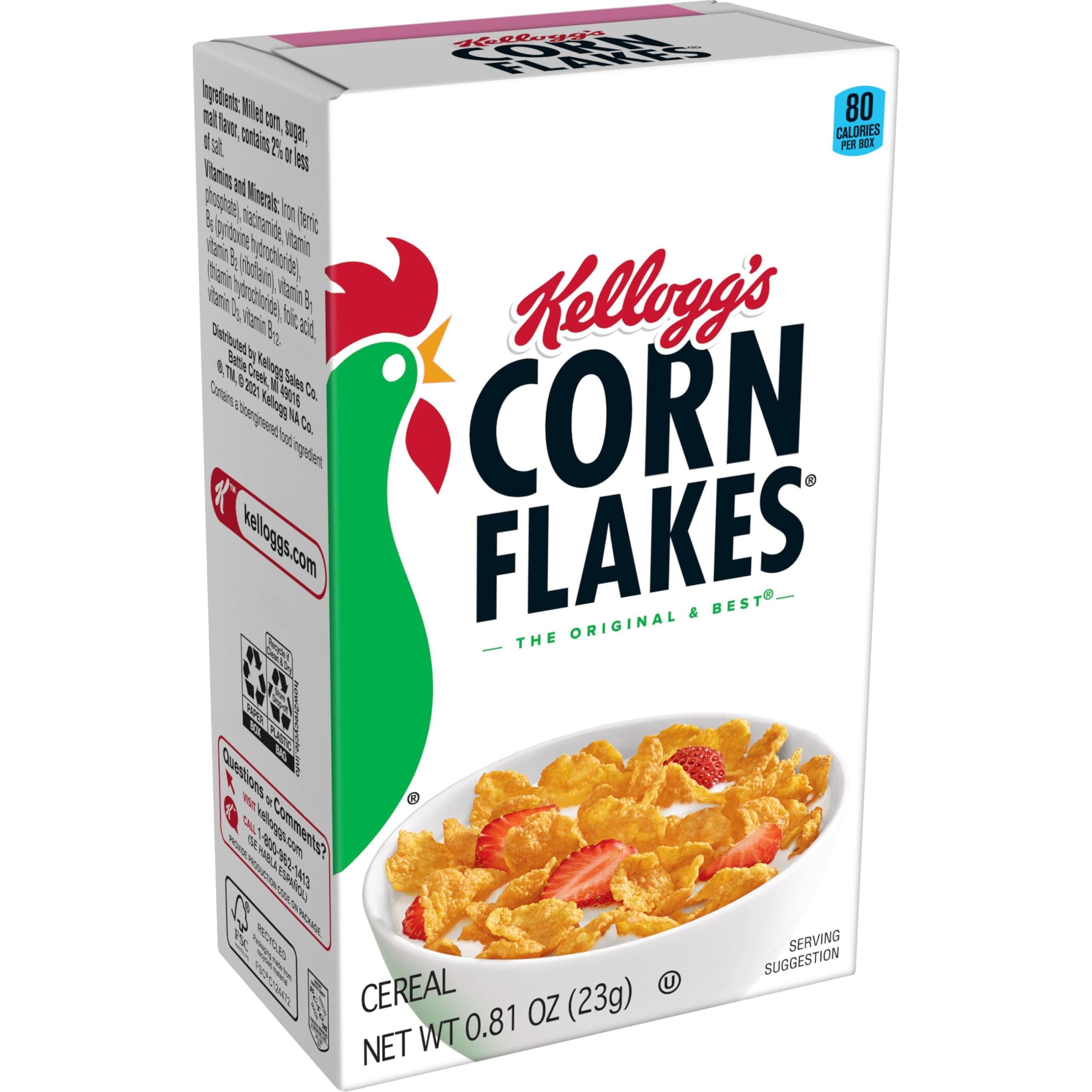 Kellogg's Corn Flakes , Breakfast Cereal, Original, .81oz (70 Count)