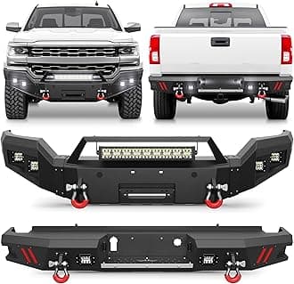 - Front & Rear Bumper for 2016-2018 Chevy Silverado 1500, Silverado Bumper Black with Winch Plate, D-rings, Lights and License Plate Bracket (Compatible with Chevrolet Silverado 1500 2016-2018)