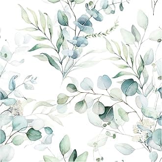 HAOKHOME Peel and Stick Wallpaper Boho Green/White Eucalyptus Leaf Floral Wall Mural Home Nursery Decor Renter Friendly Wallpaper 17.7in x 32.8ft