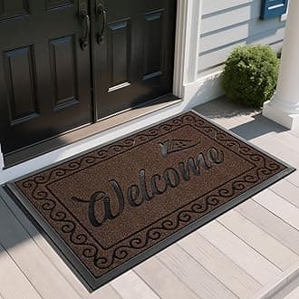 Welcome Mat Outdoor Indoor, Waterproof Heavy Duty Front Door Mat Outside Entrance, Extra Sturdy Non-Slip Doormat, Low Profile, Dirt Trapping, 47x32 Inches, Coffee
