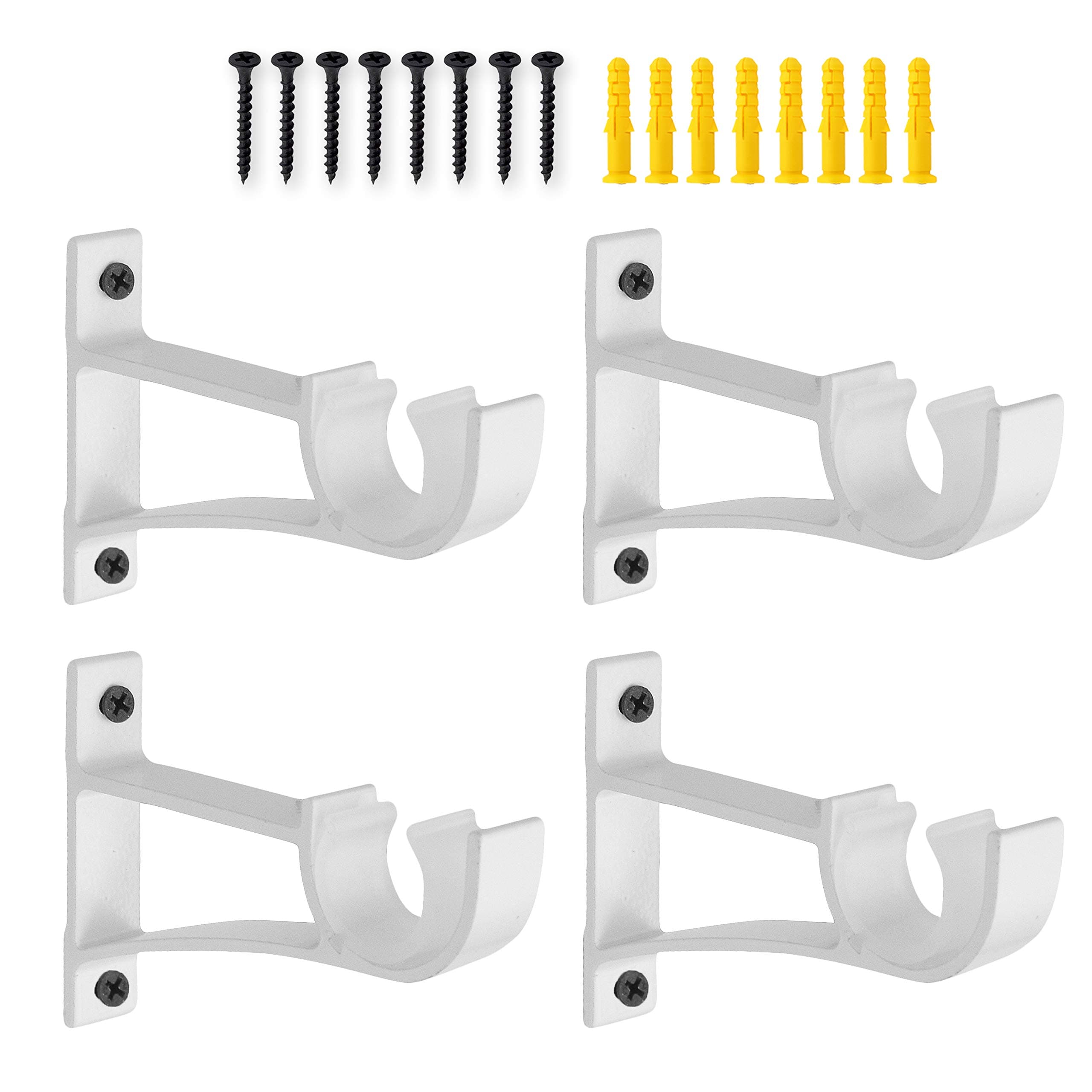 4 Pack Heavy duty Curtain Rod Bracket Single Curtain Rod Holders for 0.8 to 1 Inch Drapery Rod Sturdy Curtain Rod Hooks for Living Room Bedroom Bathroom White