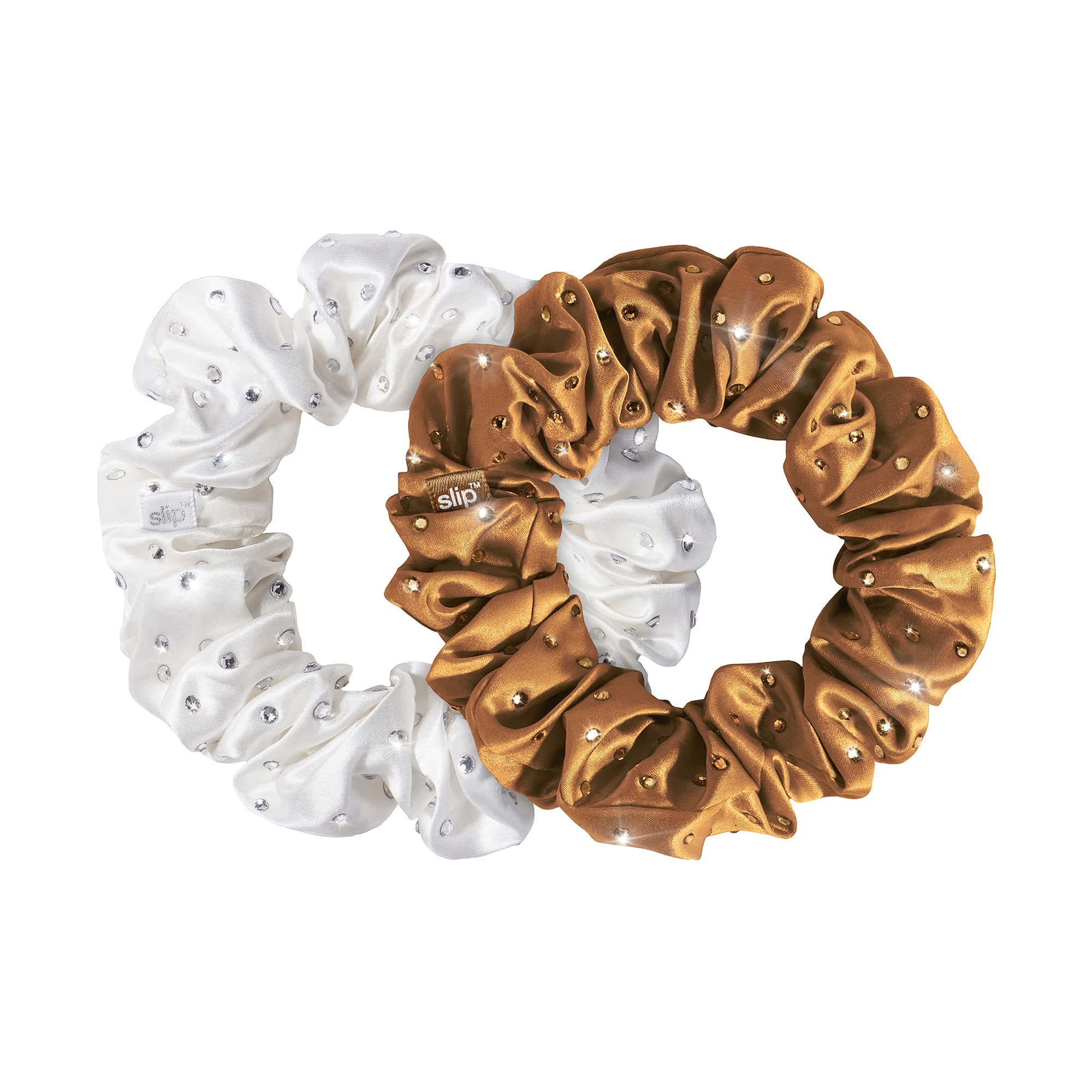 SLIPSilk Crystal Large Scrunchies Stardust Collection (White, Bronze) Elastic Set (2 Pieces)