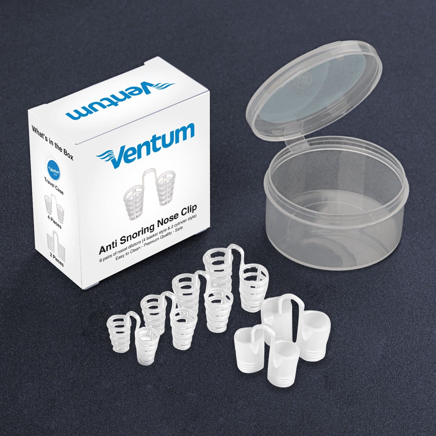 Ventum- Anti Snoring Devices – 2 Styles 6 Pieces Snoring Solution Anti Snore Device - Stop Snoring Nose Vents¬ for Natural and Comfortable Sleep Aid Kit Nasal Dilators and Travel Case (Set of 6)