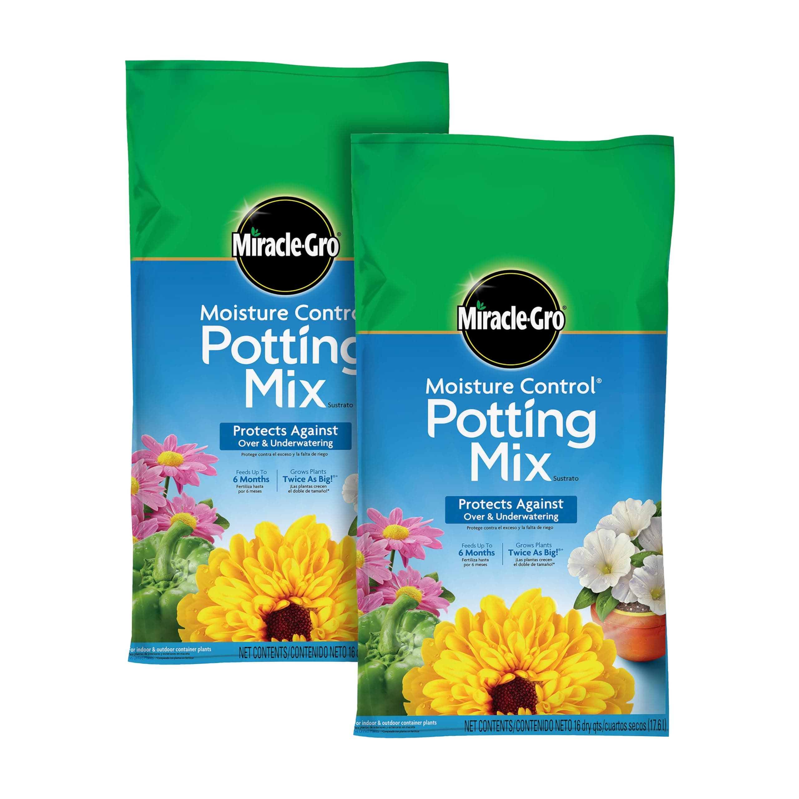 Moisture Control Potting Mix - Plant Soil for Container Plants, Protects Against Over- and Under-Watering, 16 qt. (2-Pack)