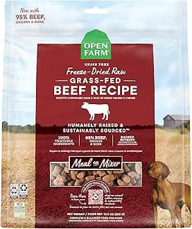Open Farm, Freeze Dried Raw Dog Food, Morsels with 95% Meat, Organs & Bone, Organic Produce & Superfoods, Complete Meal or Freeze Dried Dog Food Topper, Grass-Fed Beef Recipe, 13.5oz Bag