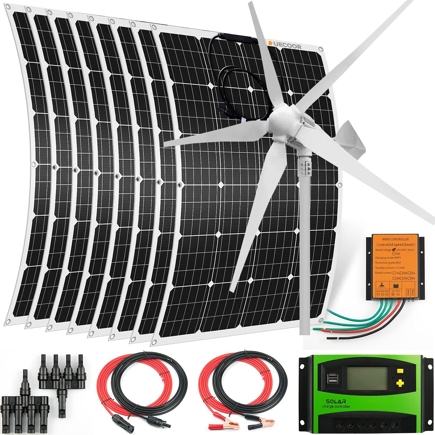 1960 Watts 24 Volts Solar Wind Hybrid System Kit for Home,Boat,RV,Camping: 8 x 120W monocrystalline Solar Panel + 1000W Wind Turbine + Charge Controller+Accessories.etc