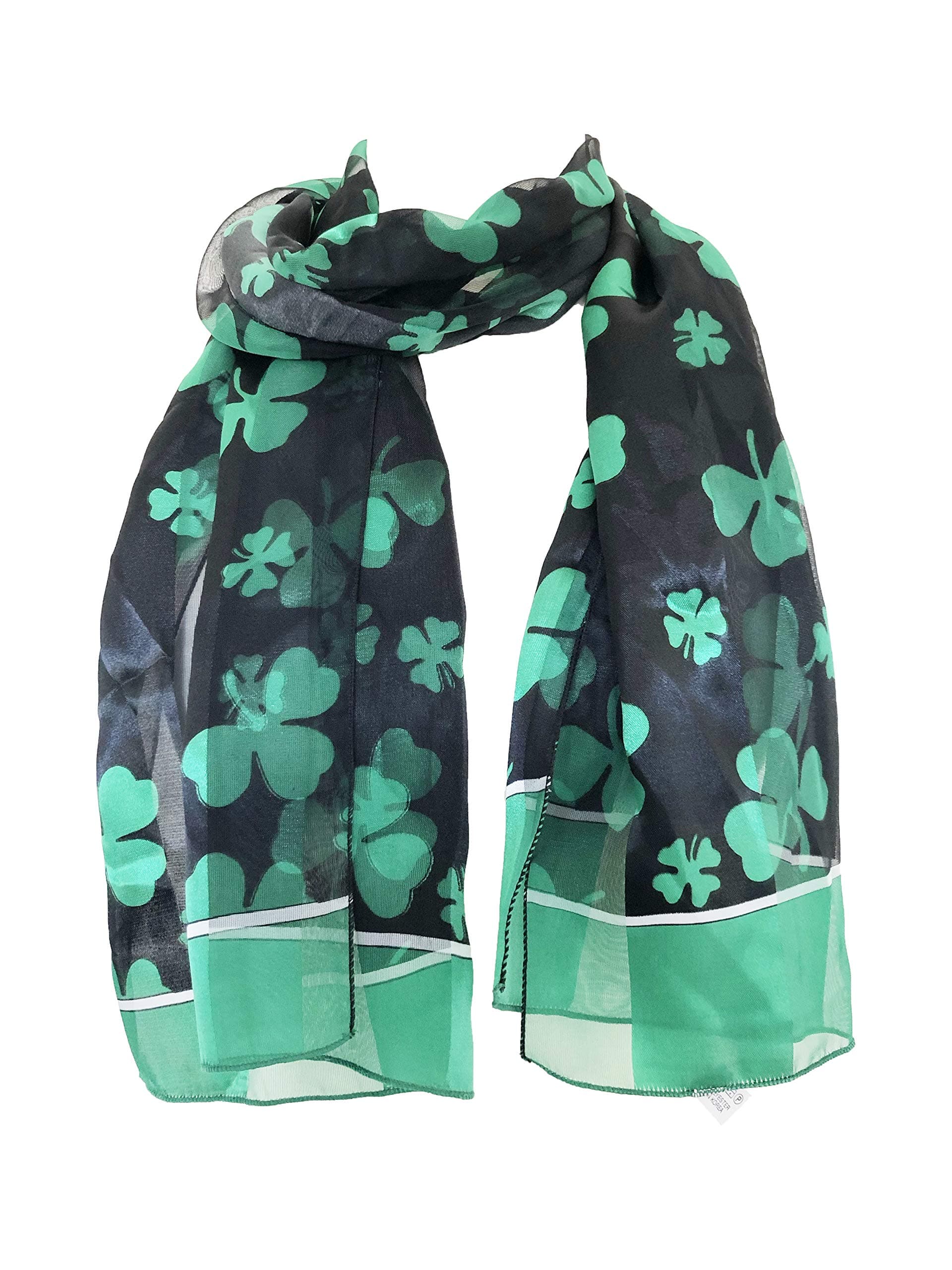 Big Black with Green Four Leaf Clover Scarf Thin Pretty Scarf