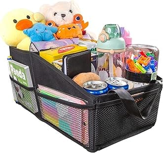 SURDOCA Car Seat Organiser for Front or Backseat, Travel Storage Accessories for Kids, Backseat Organiser with Tray for Toys, Snacks, Cups, Books, Tissue, Tidy and Clean