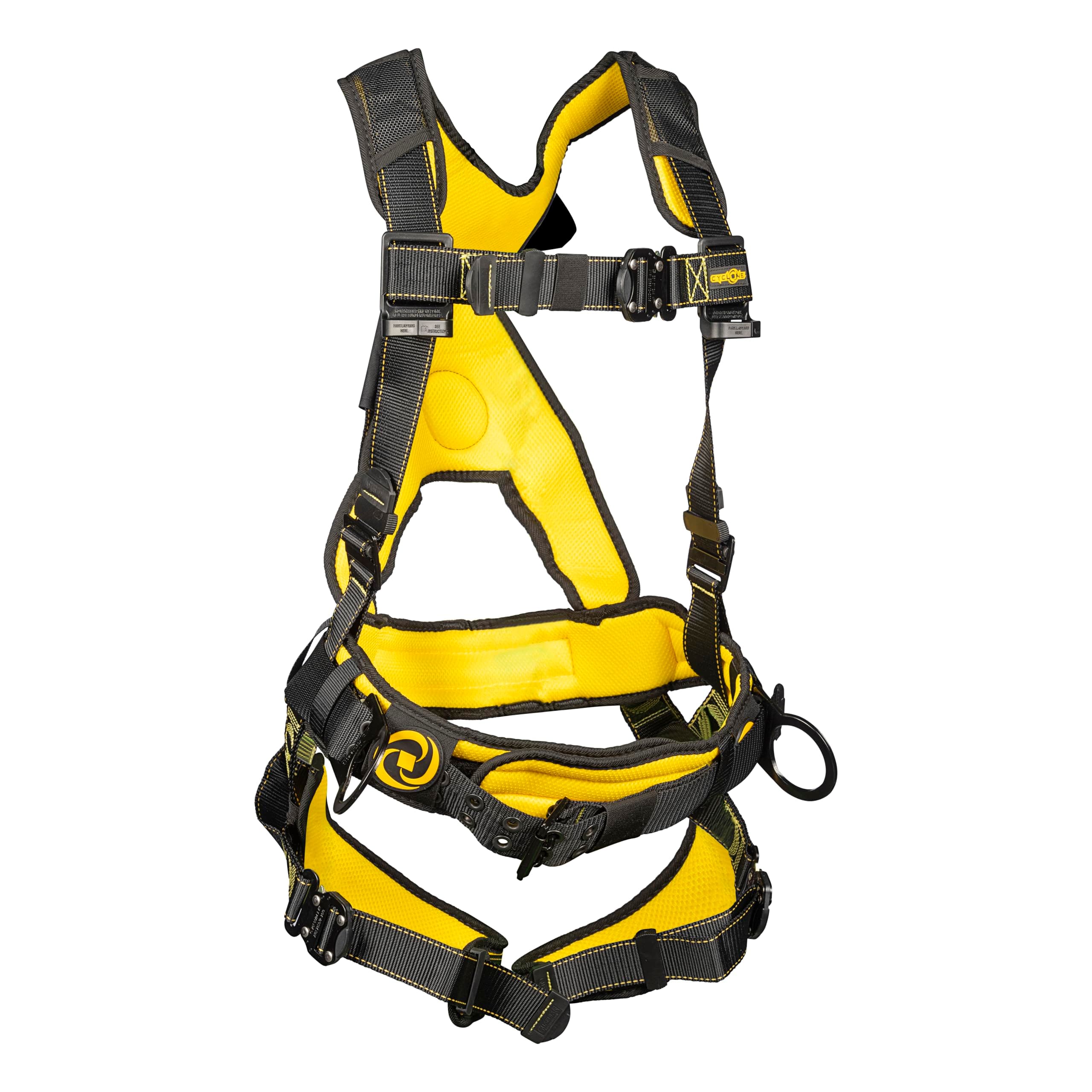 Guardian 21033 Cyclone Construction Harness with Waist Pad | Side D-Rings | Quick Connect Leg | OSHA & ANSI Compliant | Black/Yellow | Small