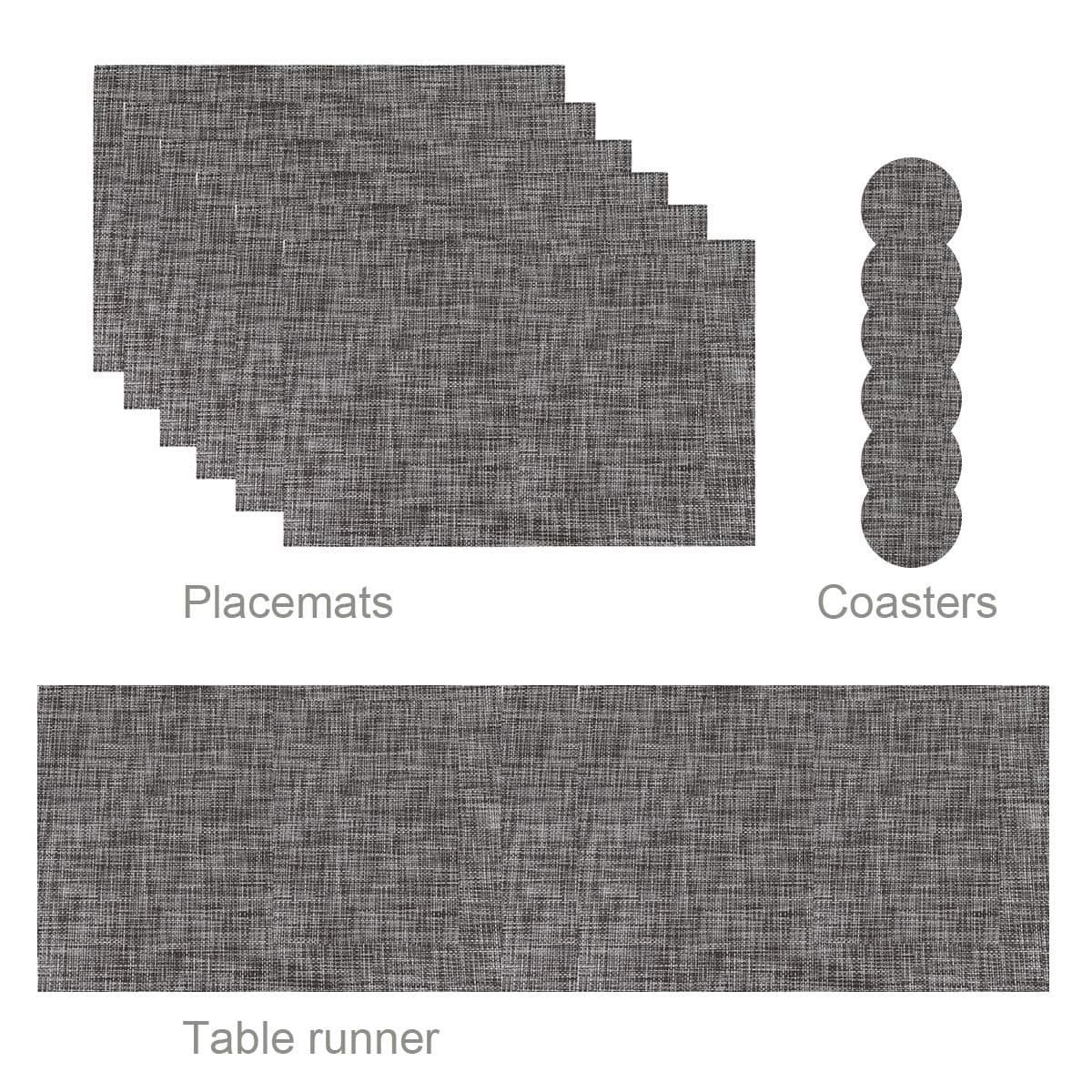 Desun Set of 6 Plcemats Heat Insulation Kitchen Dining Table Mats Set of 6 with a Compatible Table Runner and 6 Coasters (Grey)