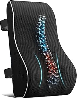 Lumbar Support Pillow for Office Chair Memory Foam Back Cushion for Back Pain Relief Improve Posture Large Back Pillow for Car, Computer Chair, Recliner Breathable Mesh Cover Double Adjustable Straps