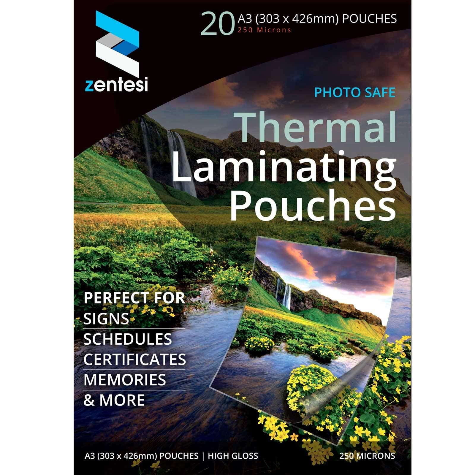 A3 Laminating Pouches High Gloss Laminator Sheets 250 Micron (125 + 125 Microns) Glossy Laminate Pouch Sleeves - Pack of 20