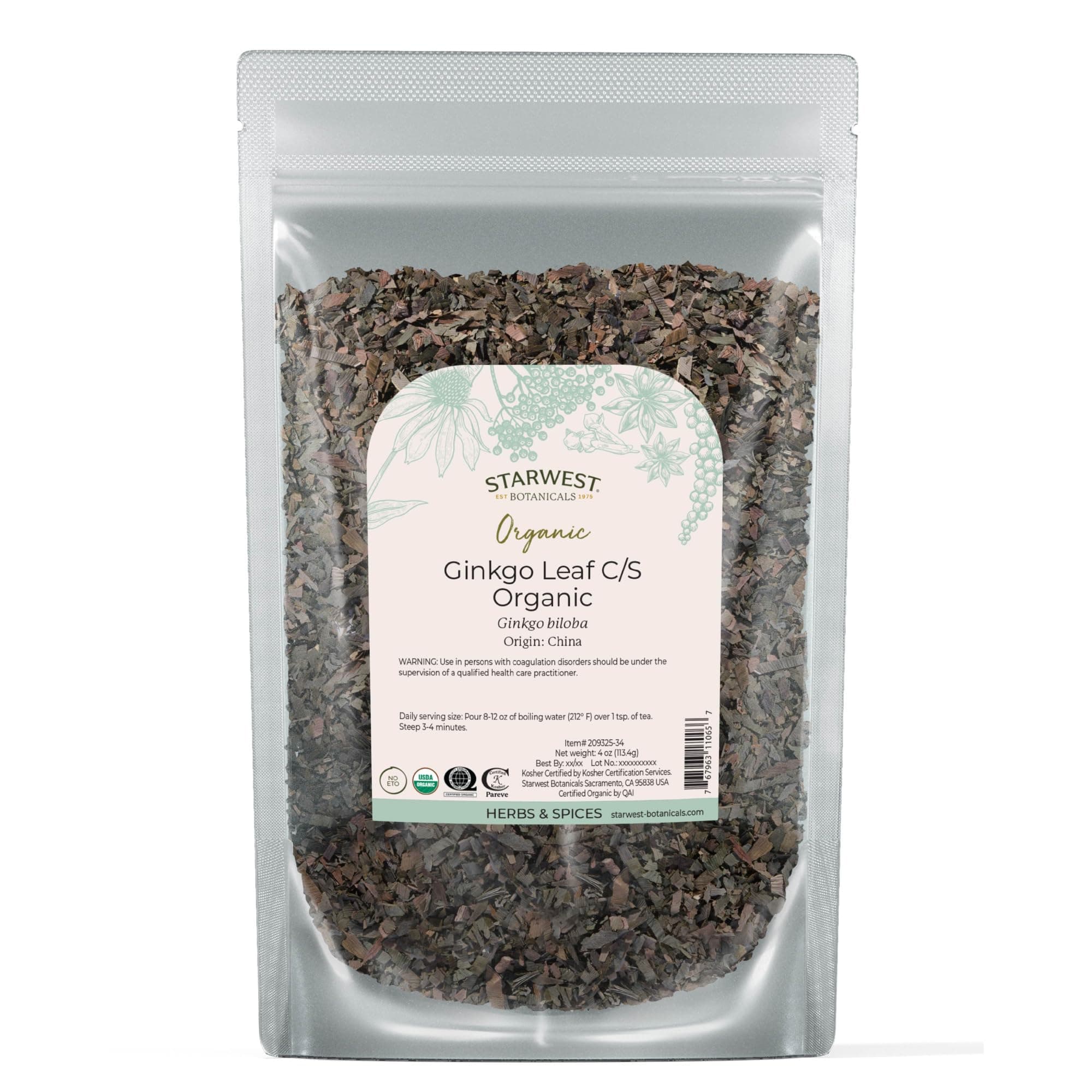 Starwest Botanicals Ginkgo Leaf Cut & Sifted Organic - 4 Oz