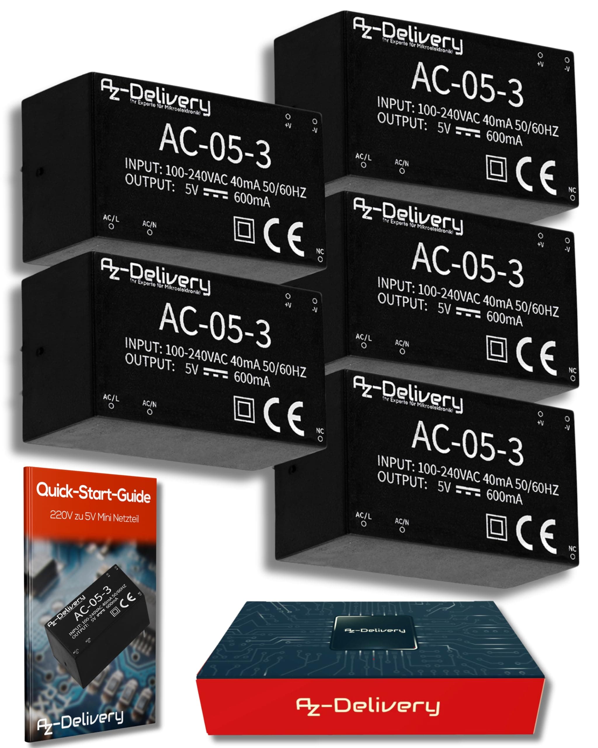 AZDelivery 5 x 220V to 5V Mini Power Supply Module compatible with Raspberry Pi