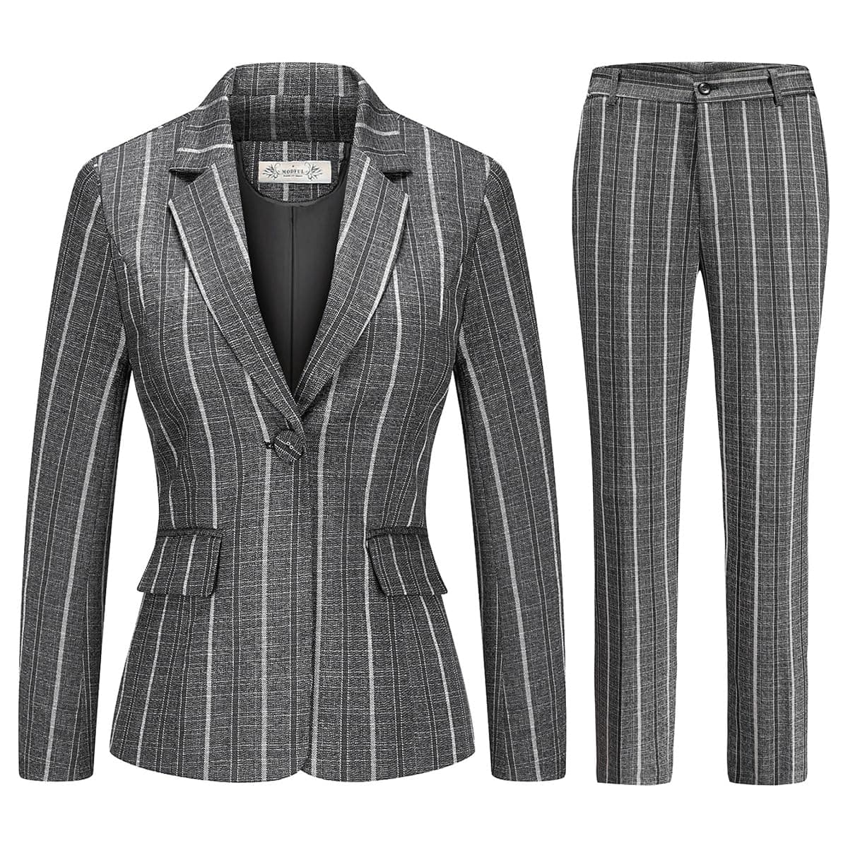 Womens 2 Piece Plaid Suits Set Business Office One Button Blazer Jacket Casual Long Sleeve Pant Suit Set