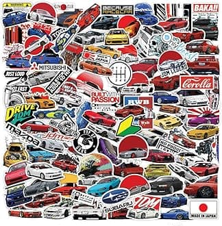 55-Piece JDM Car Sticker Pack | Waterproof, Residue-Free Japanese Racing Car Stickers for Laptop, Journal, Bike Helmet, Guitar, Mobile Case