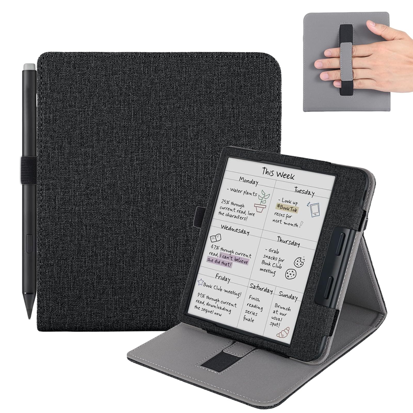 for Kobo Libra Colour Case with Pen Holder,Sleep Cover for Kobo Libra 2 Case with Hand Strap,Black