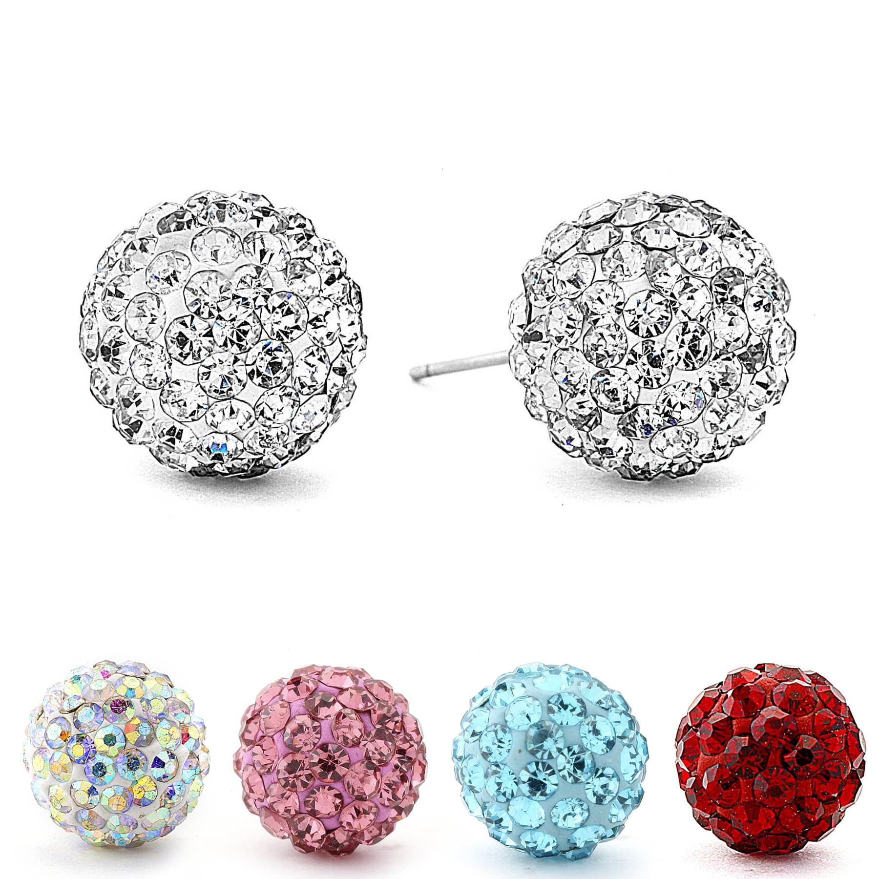 Authentic Diamond Color Crystal Ball Stud Earrings. Clear 10mm