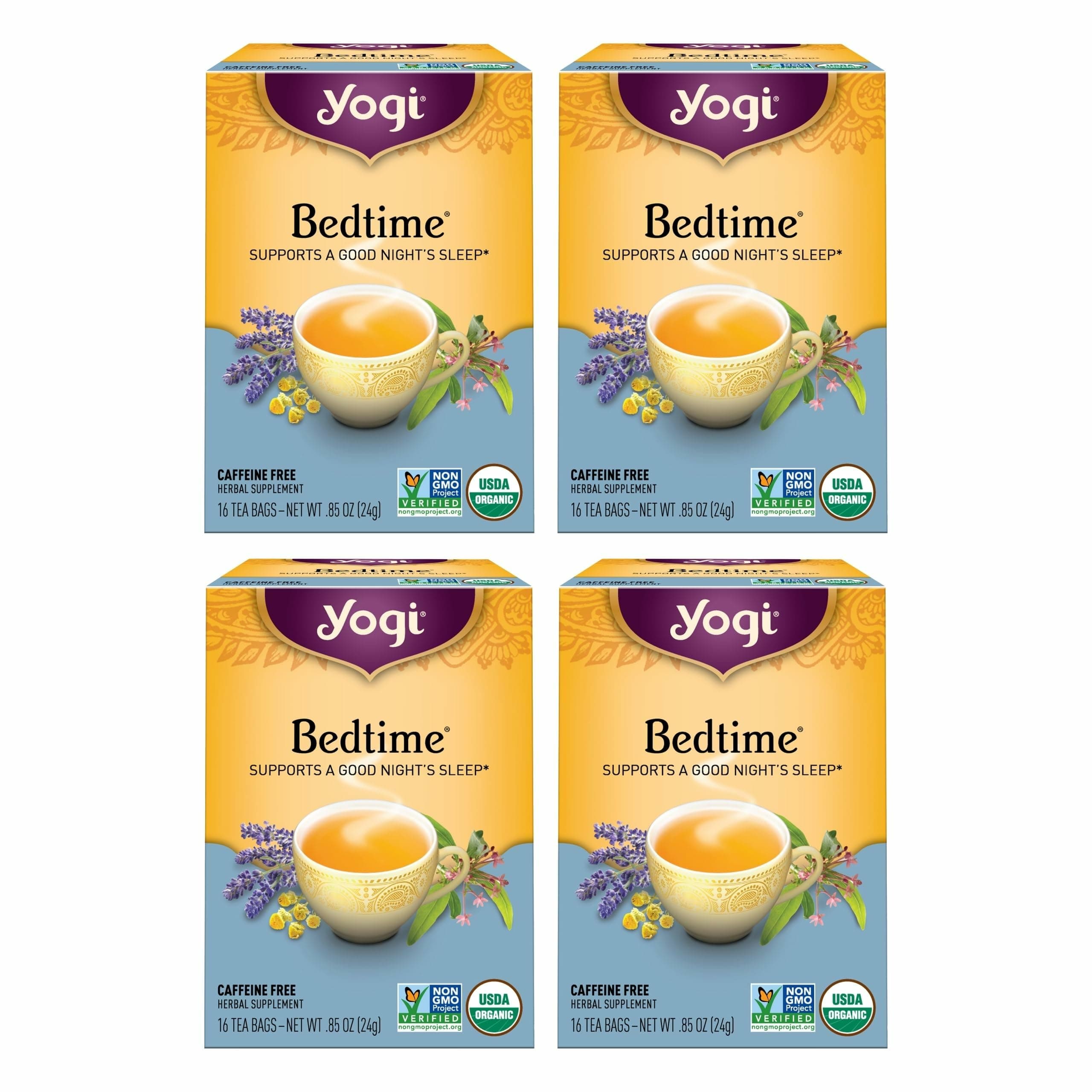 Yogi Tea Bedtime Tea - 16 Tea Bags per Pack (4 Packs) - Chamomile & Passionflower Herbal Tea Blend - Tea to Support a Good Night's Sleep - Includes Lavender, Licorice Root, Spearmint & Cardamom
