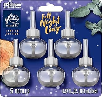 Glade PlugIns Refills Air Freshener, Scented and Essential Oils for Home and Bathroom, Fall Night Long, 3.35 Fl Oz, 5 Count