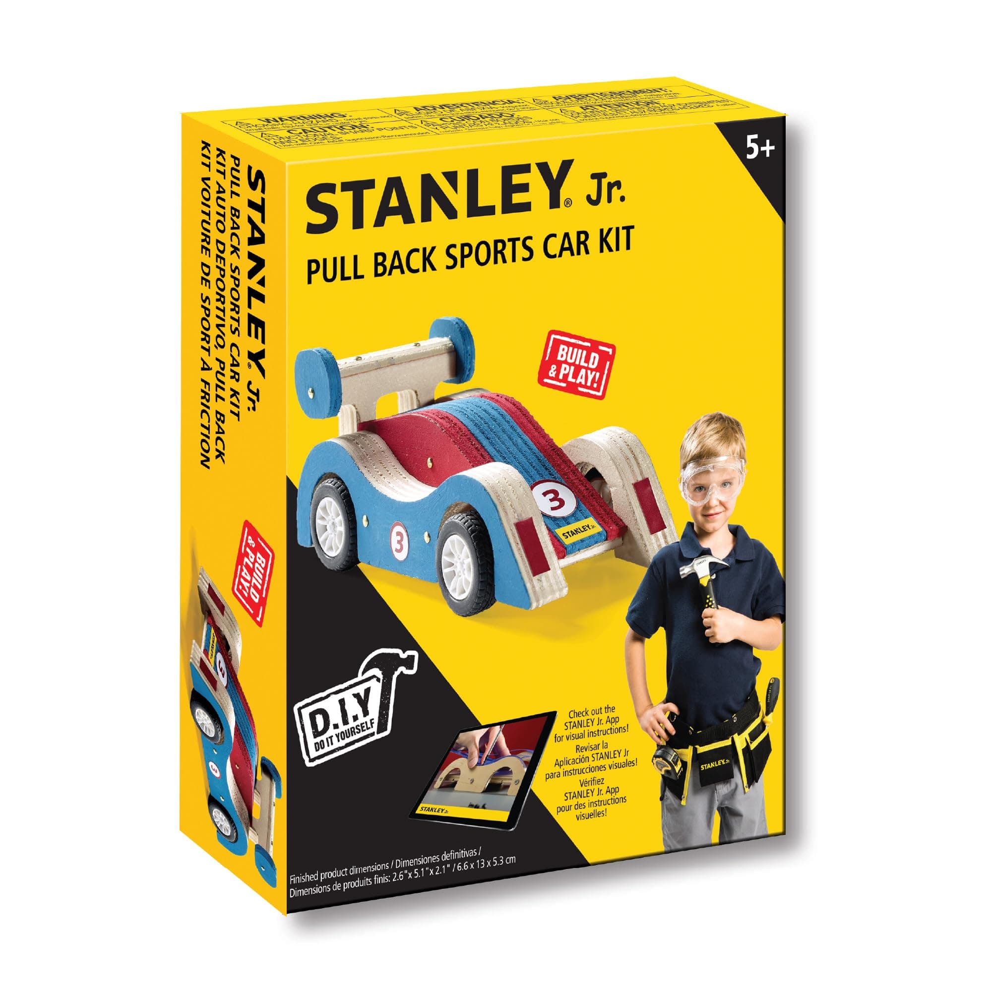 Stanley Jr DIY Pull Back Sports Car Kit For Kids - Pull-Back Cars - Easy To Assemble Race Car Building Set - Wood Racecar Kit - Wooden Race Car Crafts - Friction Racing Car - Paint & Sports Car Decals