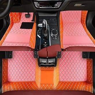 Luxury Leather Floor Mats, Custom Fit for 99% Vehicles, All Weather, Anti-Slip, Full Coverage, for Sedans Trucks SUV (Orange and Pink)