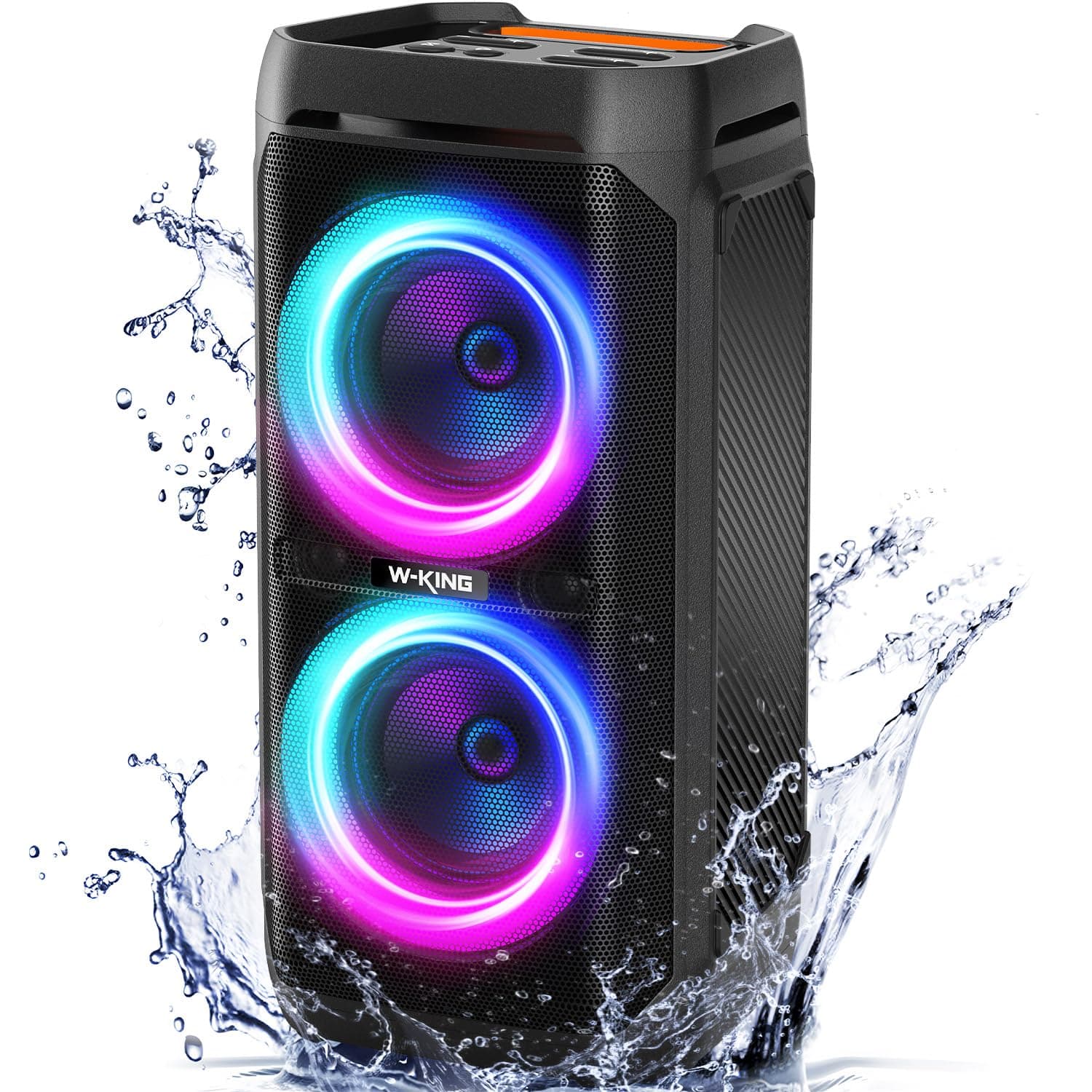 W-KING Portable Bluetooth Speaker 240W, Loud Boom Box with Deep Bass Subwoofers, IPX6 Waterproof Party Outdoor Speaker, Speakers Bluetooth Wireless, RGB Lights, 24H, Mic&Guitar Input, Echo, EQ, AUX