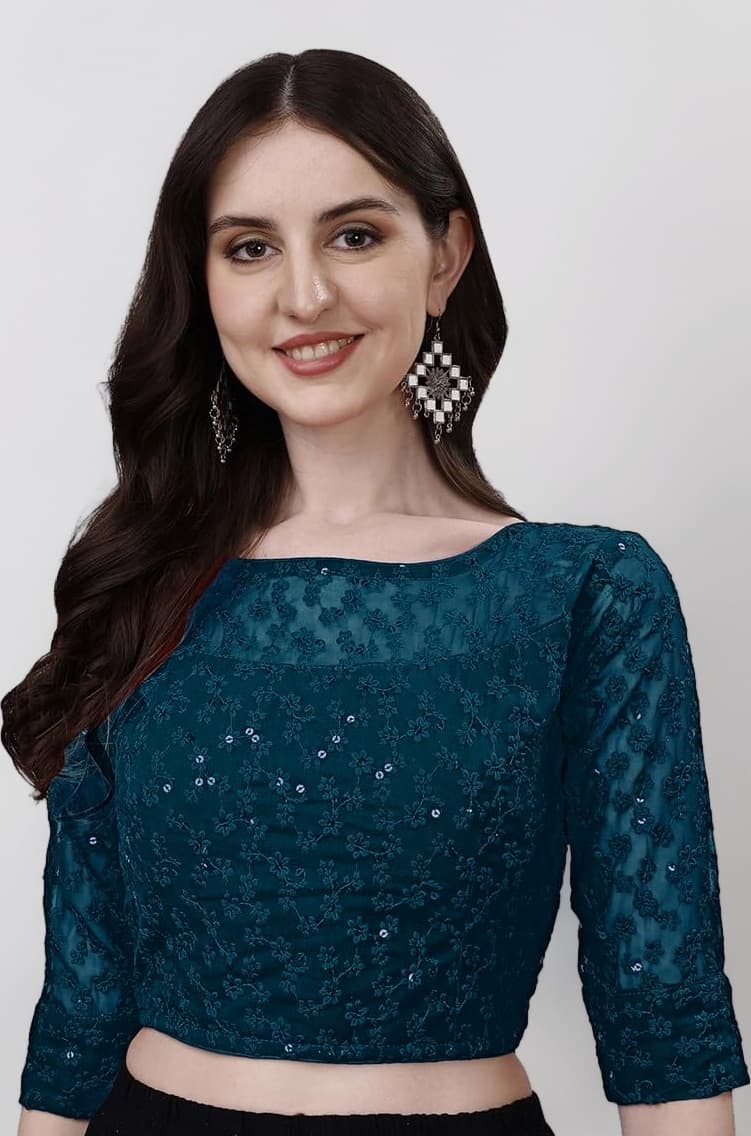 Pujia Mills Womens Readymade Fancy Sifli Work Half Sleeve Saree Blouse.