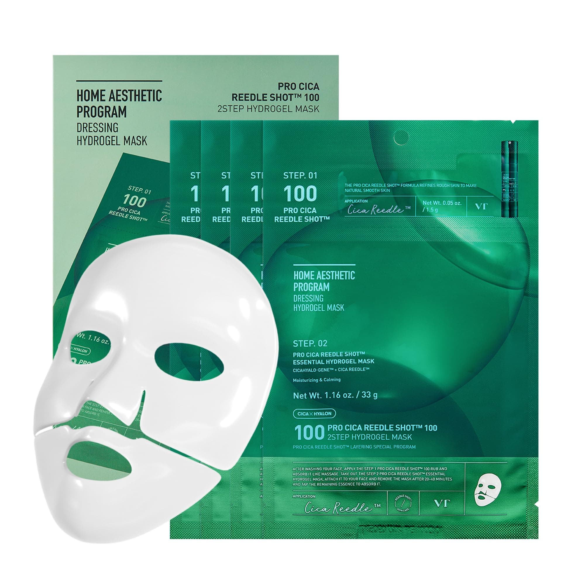 VT COSMETICS Pro Cica Reedle Shot 100 2 Step Hydrogel Mask 1 Count (Pack of 4) Pro Cica