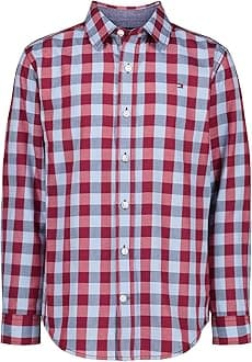 Tommy Hilfiger Boys' Long Sleeve Woven Button-down Shirt, Lightweight & Breathable