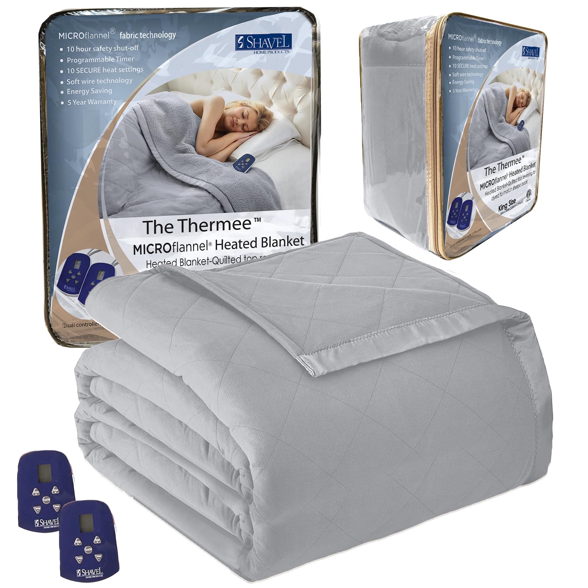 Thermee Micro Flannel Heated Blanket King Size - 10 Settings, Rapid Heating, Luxuriously Soft - Slate Grey