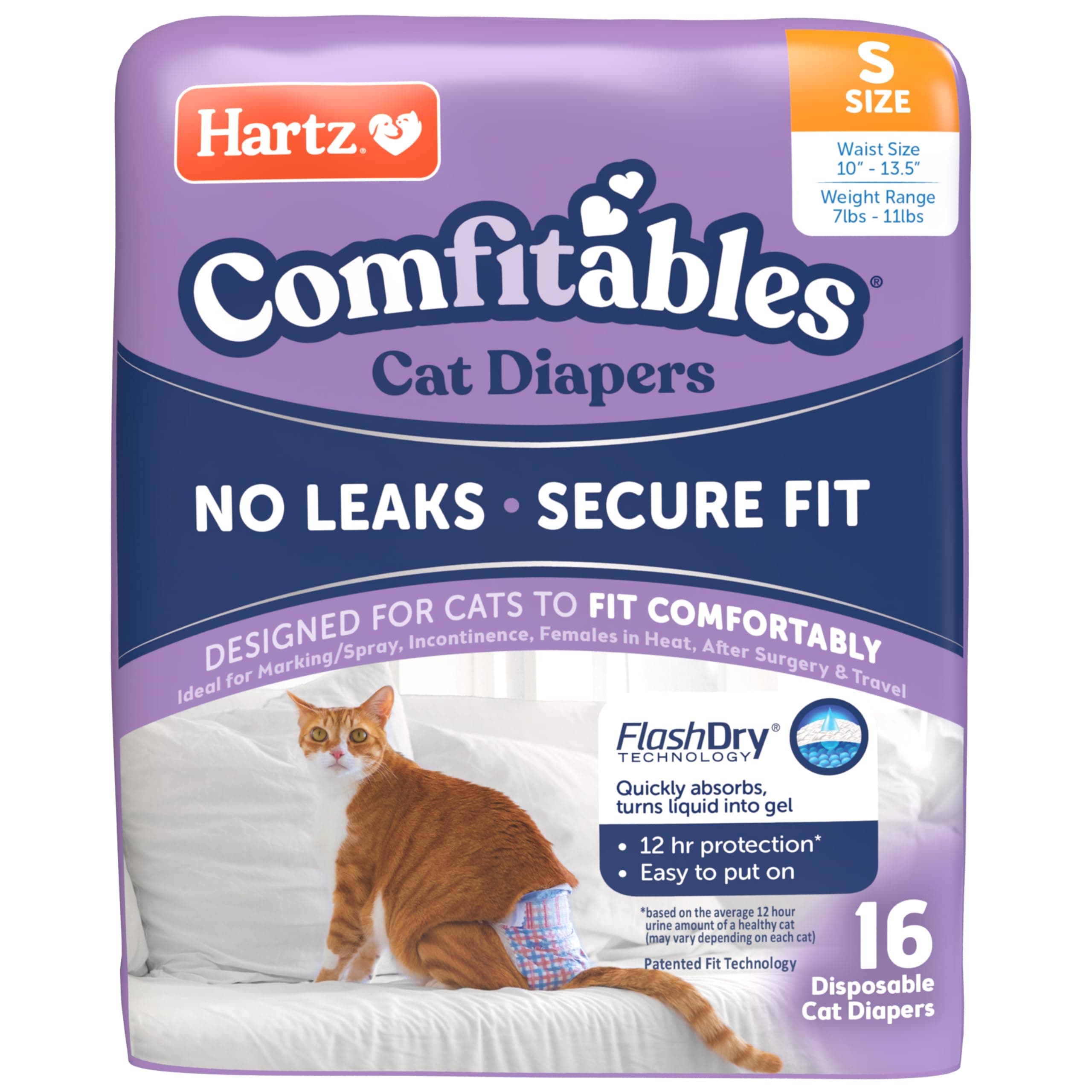 Comfitables Cat Diapers, Size S 16 Count, Comfortable & Secure Fit, Easy to Put On