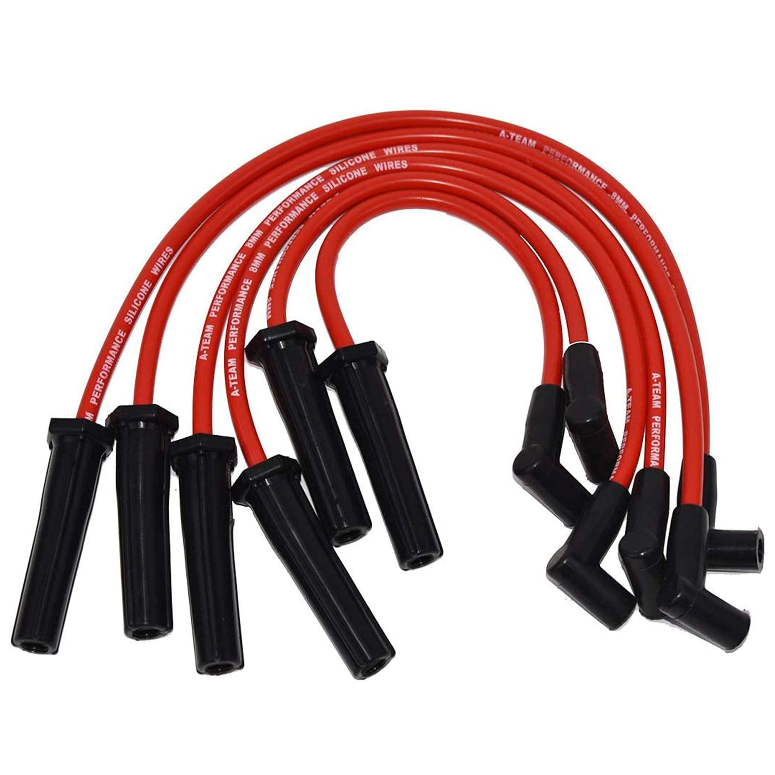 A-Team Performance - 6 Cylinder - Compatible With Early GMC Chevy 194 216 235 Toyota Land Cruiser FJ40 FJ60 2F 3F 6 Cyl 8.0mm - Red Silicone Spark Plug Wires - Durable Two-Layer Silicone Coating