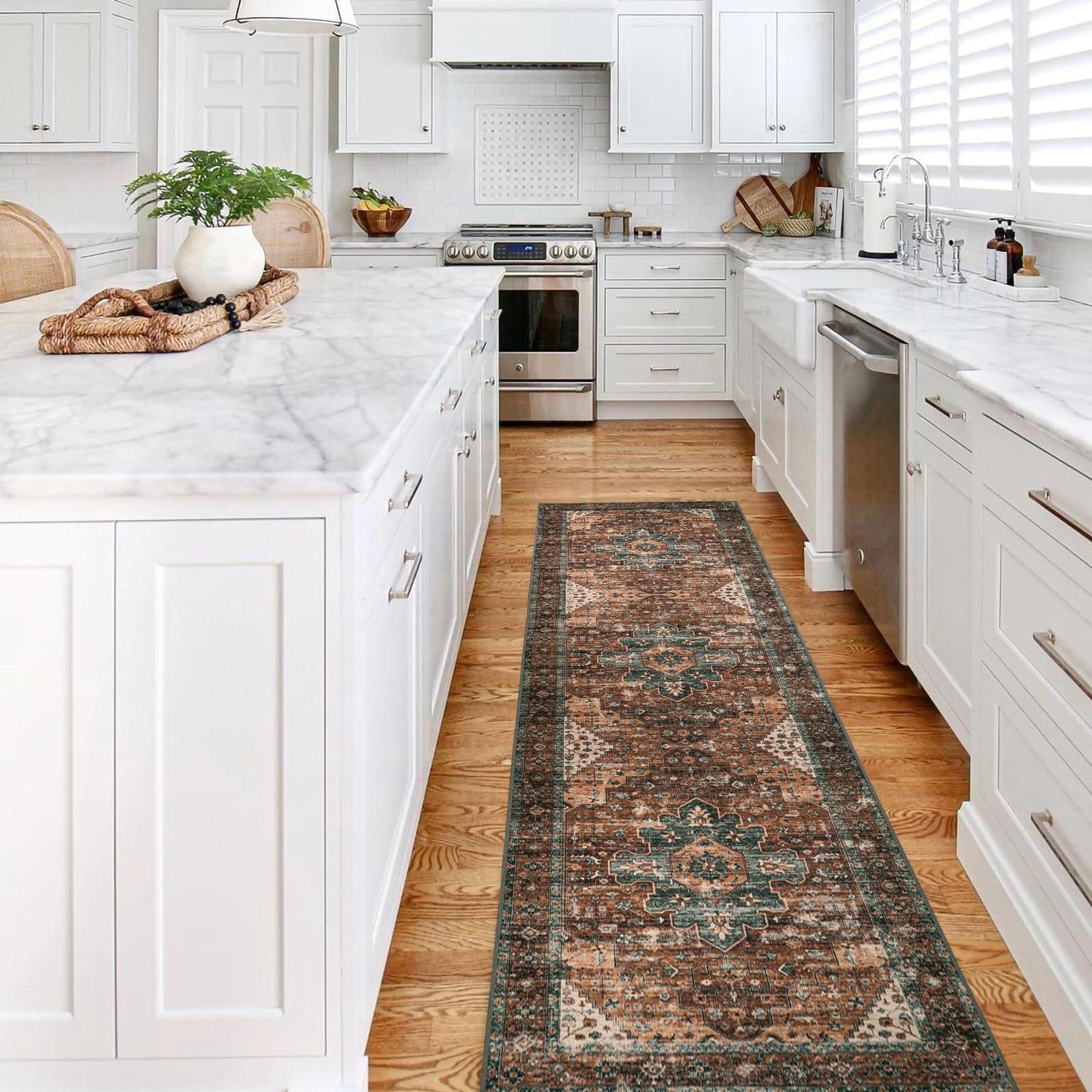 Washable Rug Runners for Hallways, Boho 2'6"x8' Runner Rug Non-Slip Ultra-Thin, Long Vintage Oriental Medallion Carpet Runner for Laundry Bedroom Kitchen Bathroom