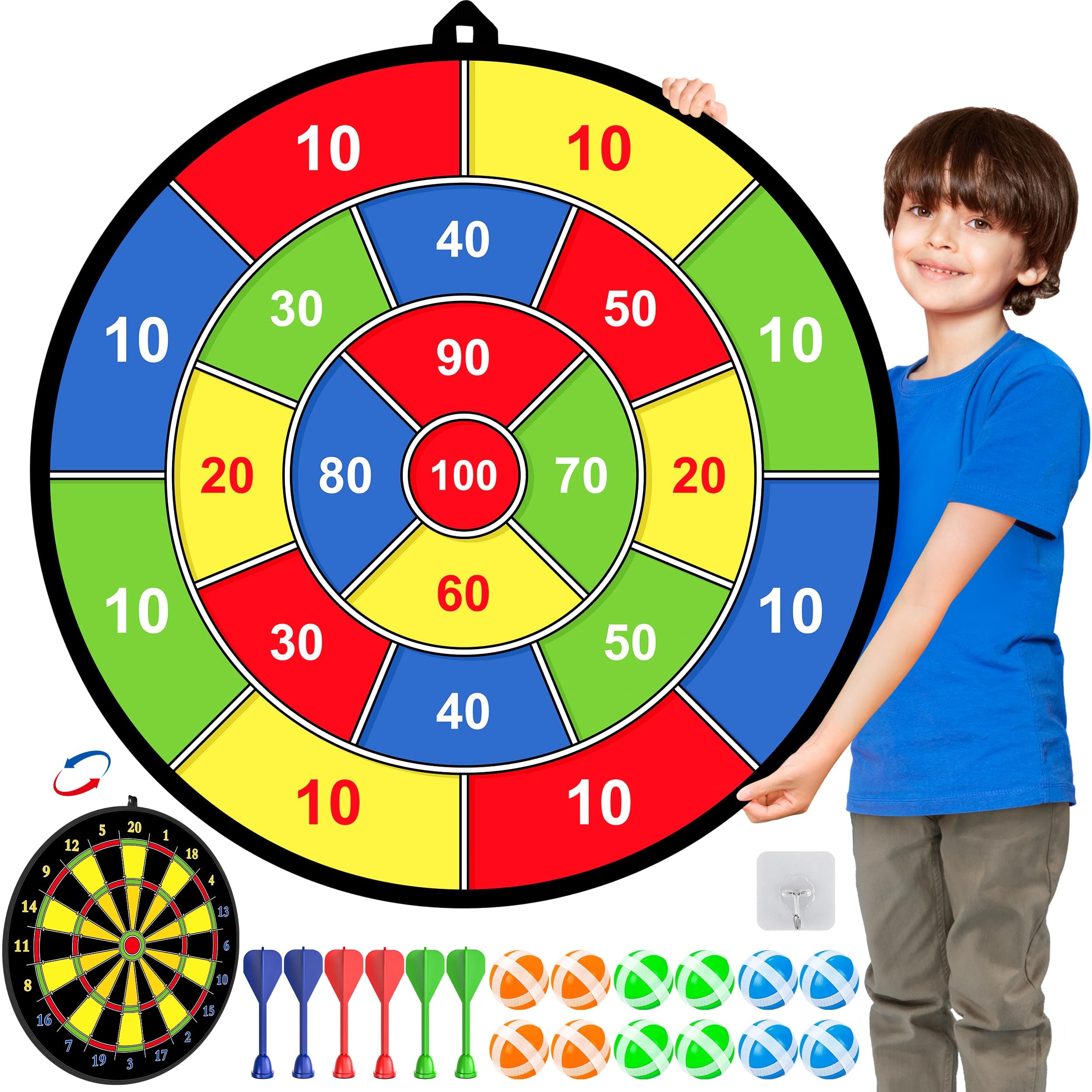 Kids Dart Board Set,Double Sided Dart Board,12 Sticky Balls,6 Darts,Indoor & Outdoor Party Games Toys Gifts for 3 4 5 6 7 8 9 10 11 12+ Year Old Boys Girls Adult