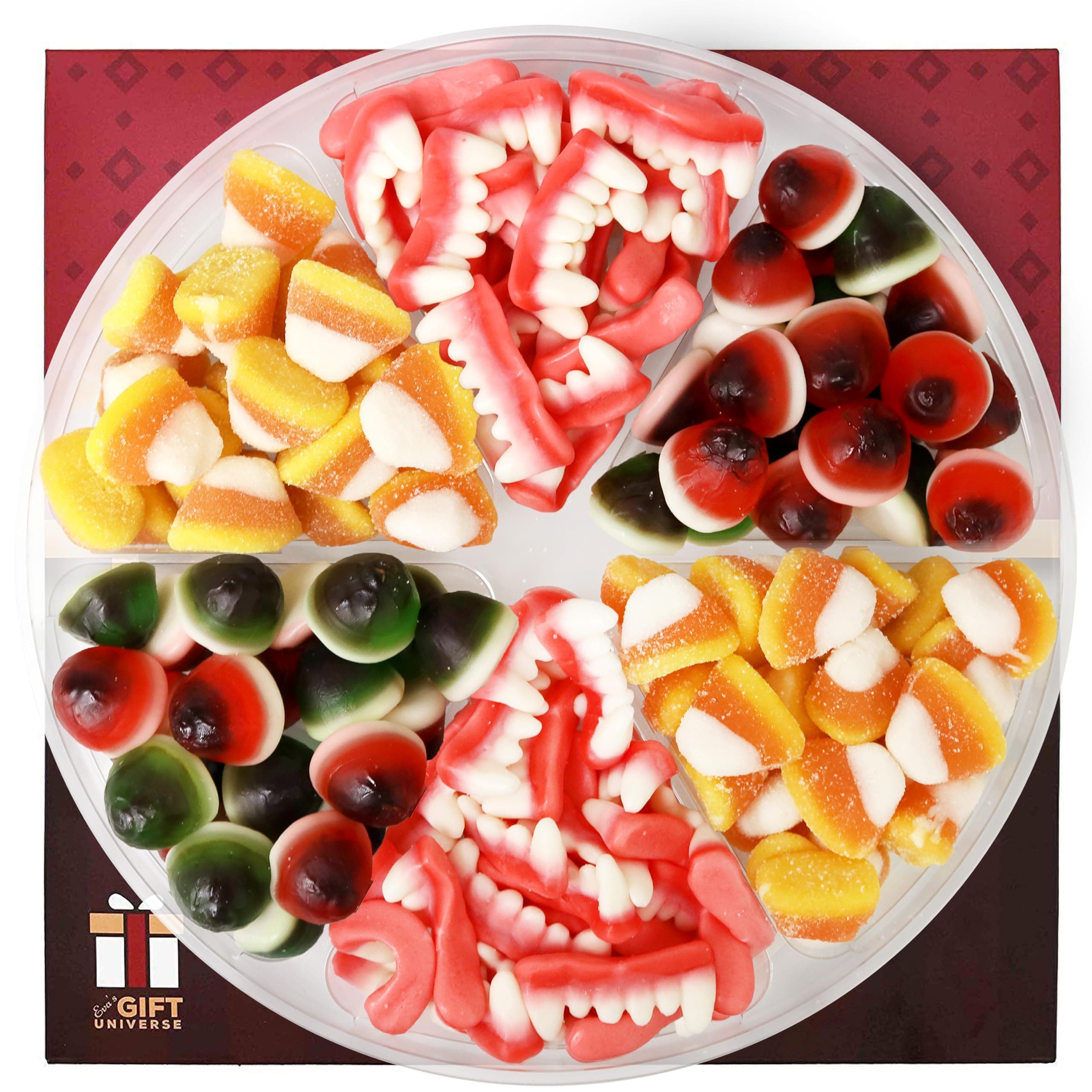 Sarah's Candy Factory Gummy Candy Mini Eye, Candy Corn Gummy, Dracula Teeth in Tray, 2 lbs