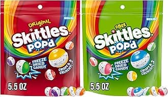 SKITTLES POP'd Freeze Dried Candy Original and Sour Candy Bundle, 5.5 Oz Resealable Crunchy Candy Bag, Pack of 2