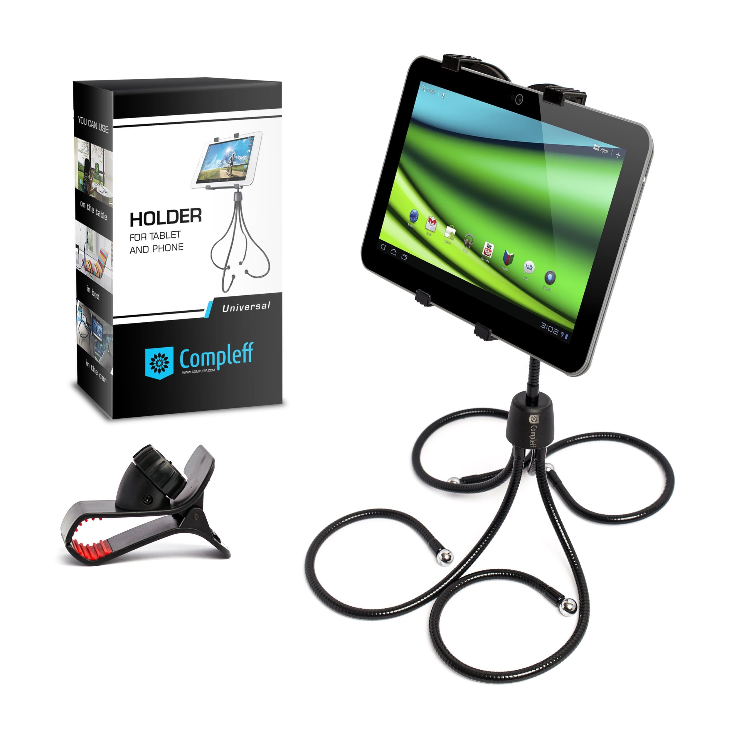 Two hands Tablet Stand by Compleff, Universal Tablet Computer Stand, Tablet Holder for Phones and iPad, Tablet Stand for bed and Kitchen with 360 Degree Rotation, Portable Tablet Stand for any Surface