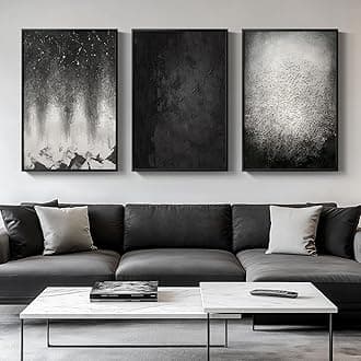 VAN GOGH ART Framed Black & White Abstract Starry Night Wall Art, Set of 3 Modern Big Canvas Prints, Minimalist Artwork for Living Room, Hallway, Office, 24x36 Inch