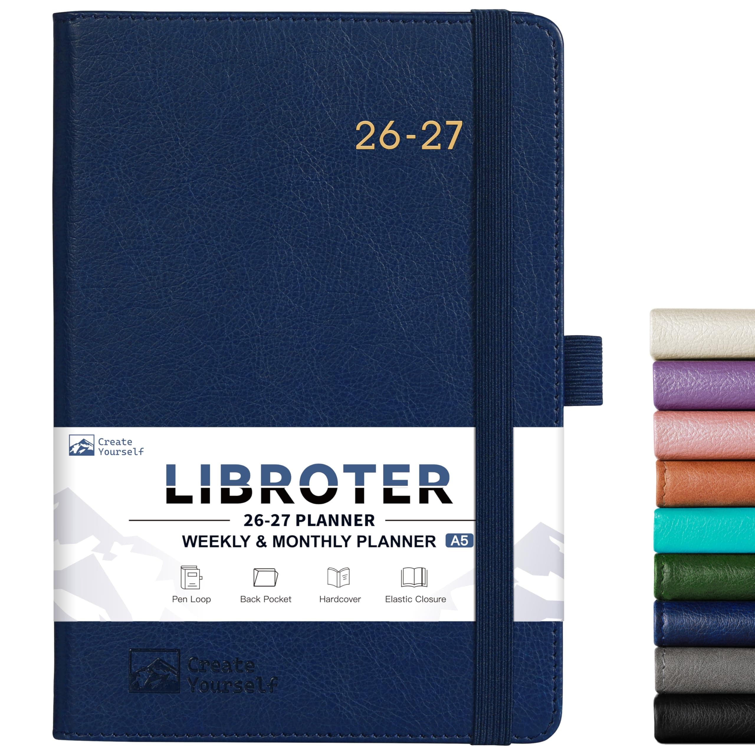 2026-2027 Planner - Academic Planner 2026-2027 Weekly Monthly Planner, July 2026 - June 2027, 5.7'' x 8.4'', Thick Paper, Leather Cover, Pen Holder, Back Pocket, Perfect Daily Organizer - Navy Blue