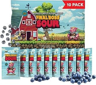 Sour Candy, Sour Blueberries, 10 Pack, Level 1, Fruit Chews with Real Dried Fruit, No Artificial Colors or Flavors, Low Calorie Snack for Kids, Teens, Adults, Lunch Boxes