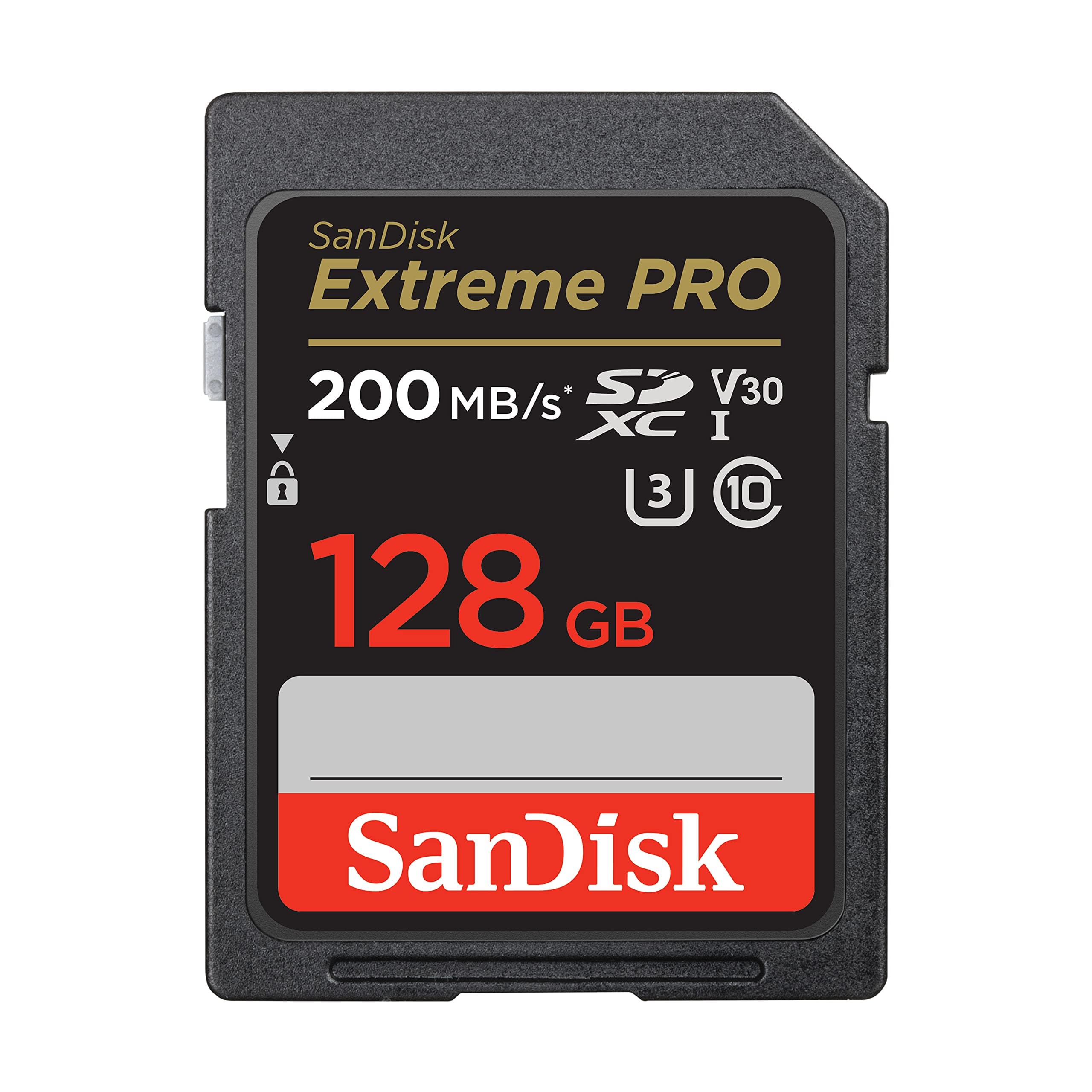 128GB Extreme PRO SDXC card + RescuePRO Deluxe, up to 200MB/s, UHS I, Class 10, U3, V30 SDSDXXD 128G GN4IN, Black