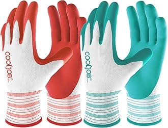 COOLJOB Gardening Gloves for Women and Ladies, 10 Pairs Breathable Rubber Coated Yard Garden Gloves, Outdoor Protective Work Gloves with Grip, Medium Size Fits Most, Red & Green