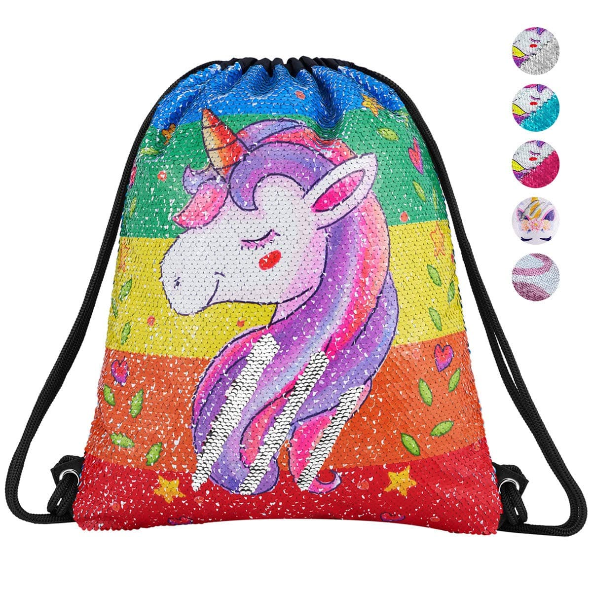 Unicorn Gift Unicorn Drawstring Backpack Mermaid Sequin Bags Reversible Glitter Backpack Flip Sequin Shoulder Bag Birthday Gift for Girls Daughter Kids