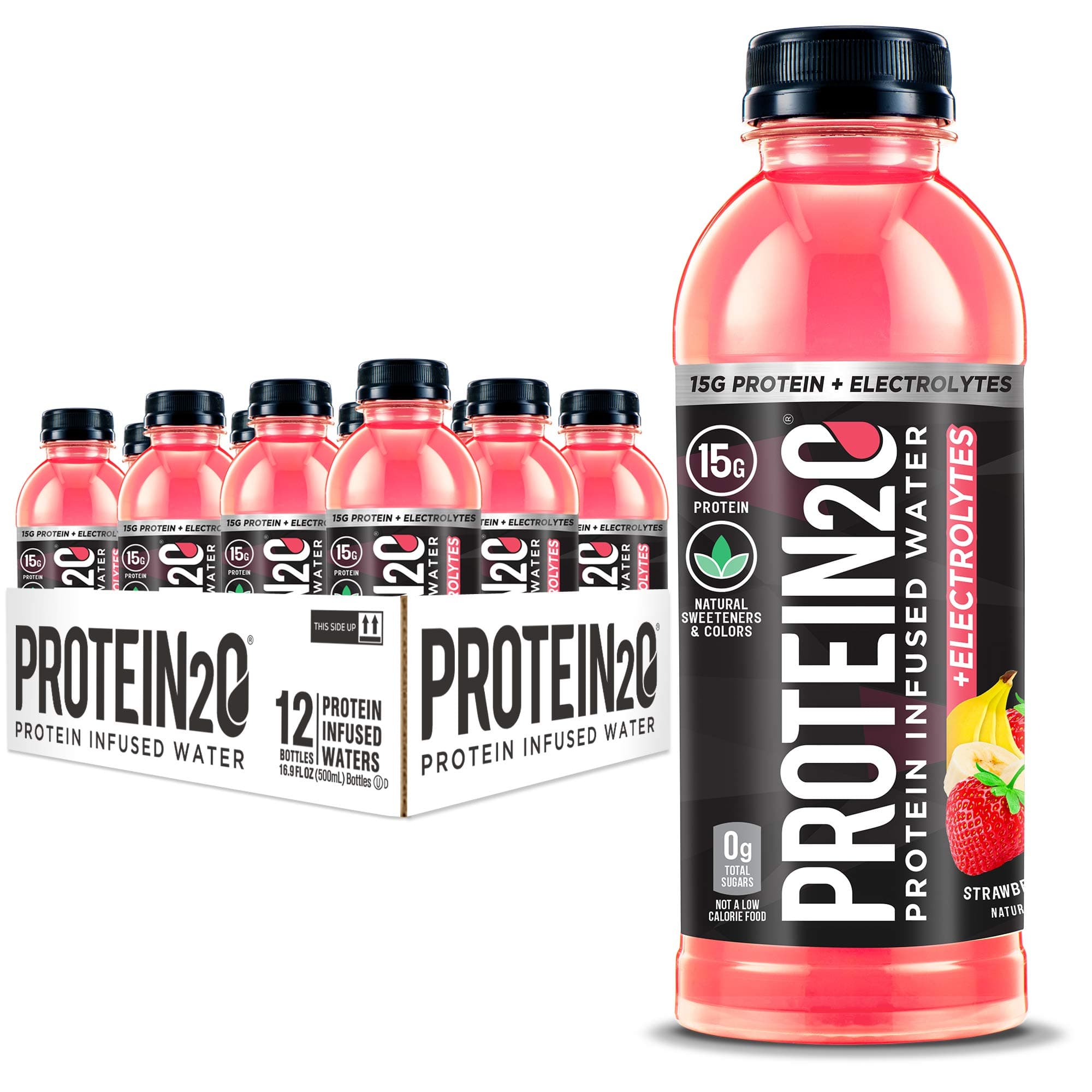 Electrolytes, Low Calorie Protein Infused Water, 15g Whey Protein Isolate, Strawberry Banana, 16.91 fl oz (pack of 12)
