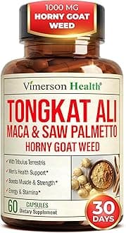 HornyGoatWeed for Men (1000mg per Serving) – Male Enhancing Supplement w/ Maca Root, Tongkat Ali, Saw Palmetto, Panax Ginseng, Tribulus Terrestris & L-Arginine for Energy, Drive & Strength, 60 Count
